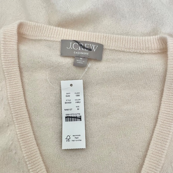NWT!! J. CREW Cashmere Relaxed Cropped V-Neck Sweater Heathered Muslin Medium - Picture 13 of 16